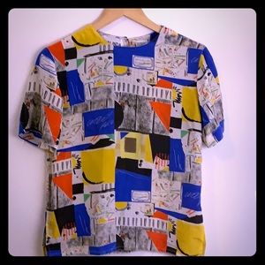 Silk geometric/graffiti style print blouse